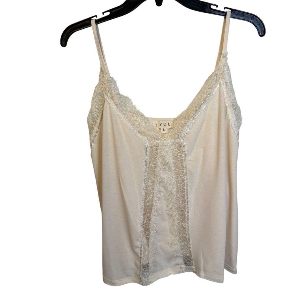 NWT POL Cream Lace Accent Spaghetti Strap Soft Top Size Small